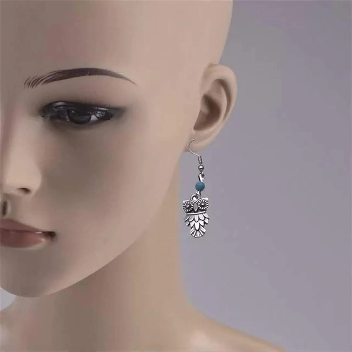 Turquoise & Silvertone Owl Drop Earrings sold by Zulily product image thumbnail 3