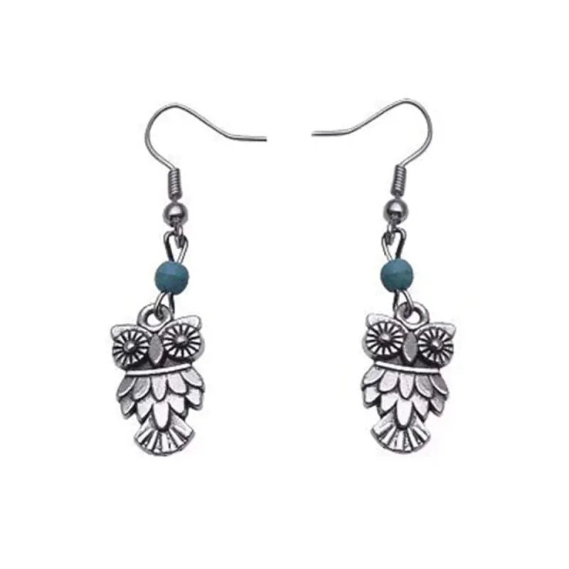 Turquoise & Silvertone Owl Drop Earrings made by Zulily
