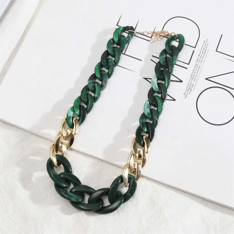 Green Resin & Goldtone Patchwork Curb Chain Necklace made by Zulily