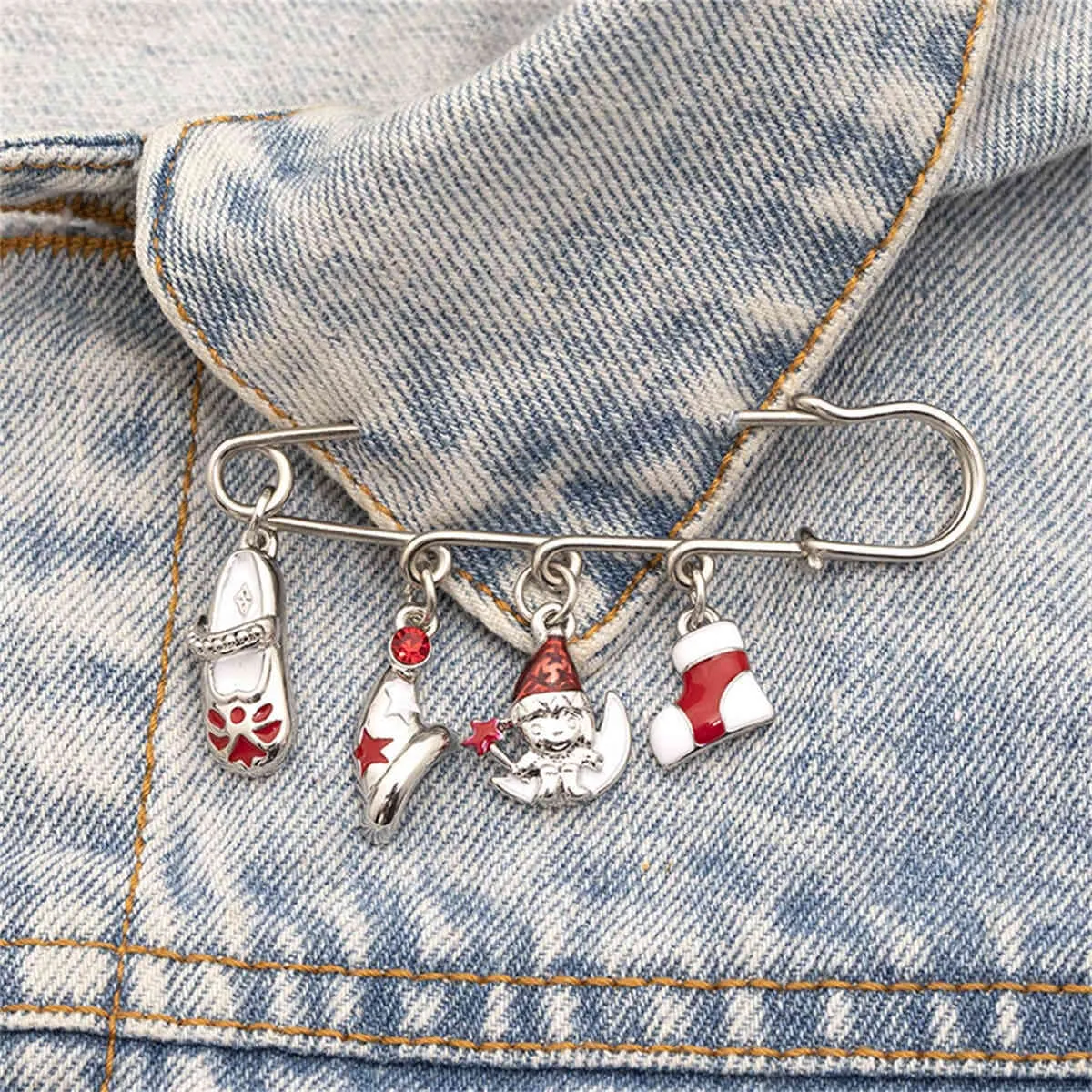 Silvertone & Red Christmas Charm Brooch sold by Zulily product image thumbnail 2