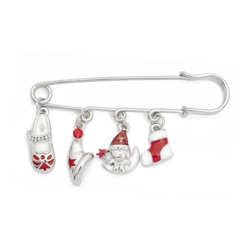 Silvertone & Red Christmas Charm Brooch made by Zulily
