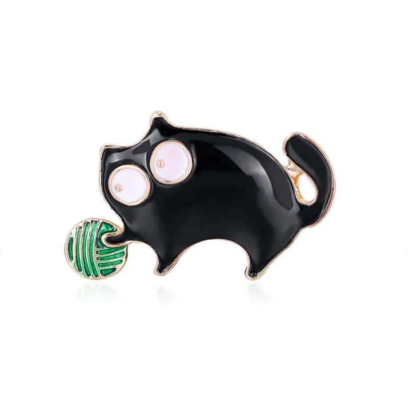 Goldtone & Black Oil Drop Cat Brooch made by Zulily
