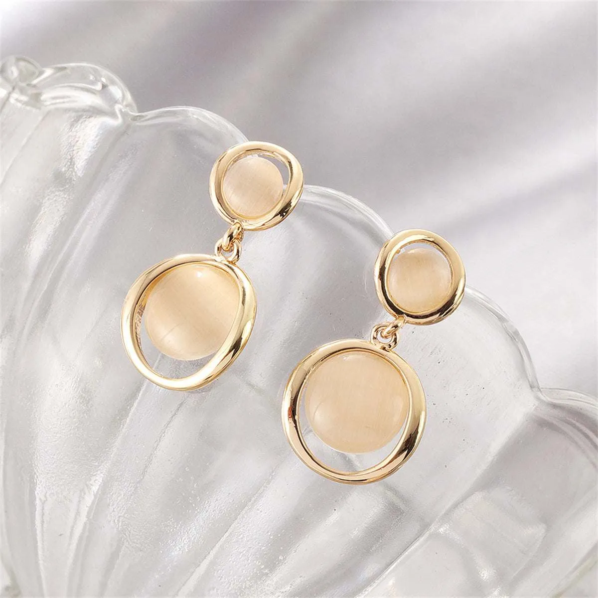 Cat's Eye & Goldtone Round Drop Earrings sold by Zulily product image thumbnail 2