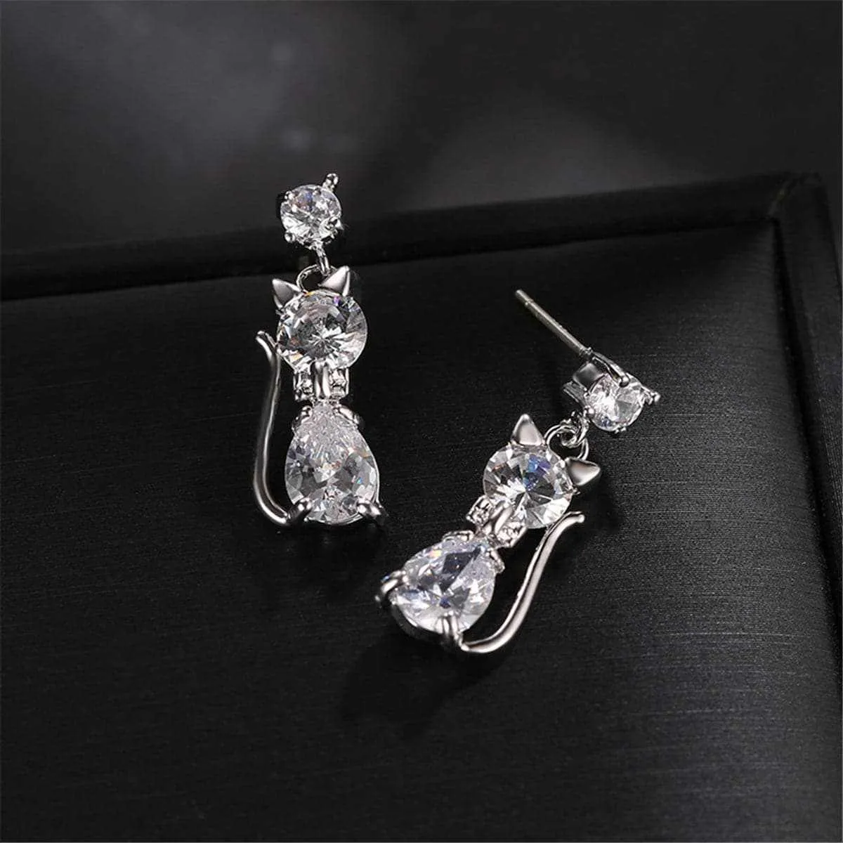 Crystal & Silvertone Kitty Drop Earrings sold by Zulily product image thumbnail 2