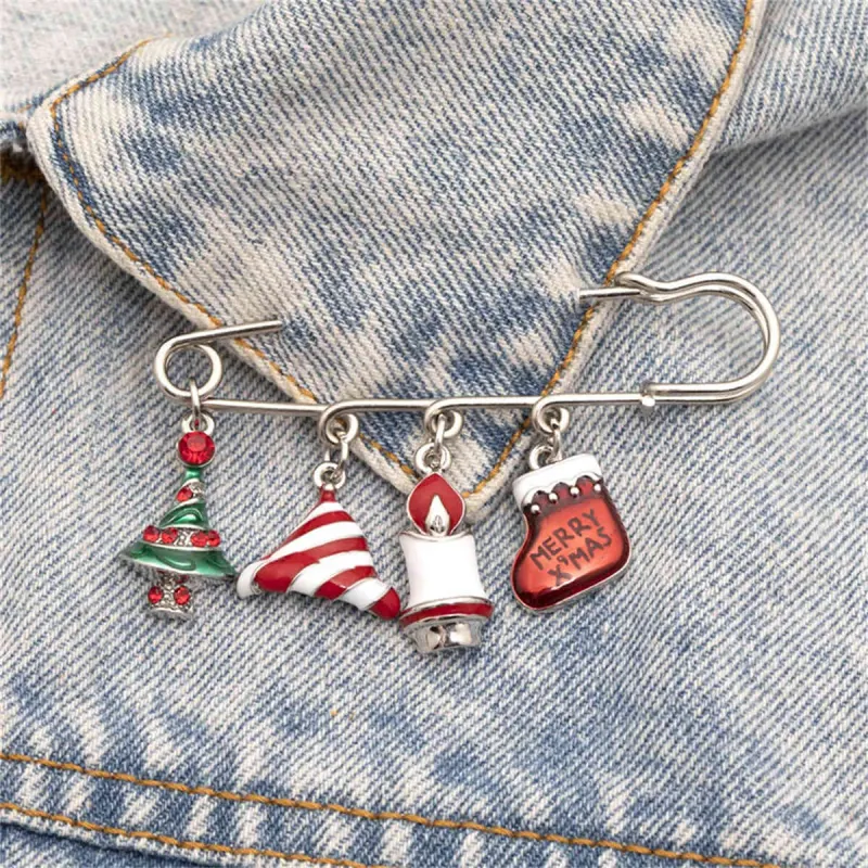 Cubic Zirconia & Silvertone Christmas Charm Brooch made by Zulily