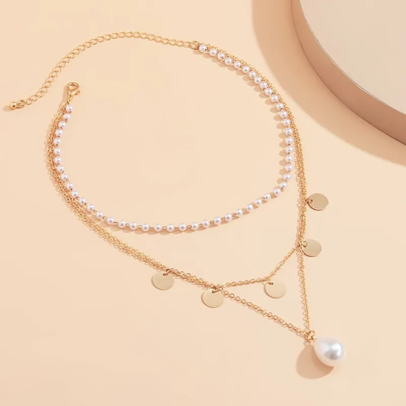 Pearl & Goldtone Sequin Layered Pendant Necklace made by Zulily