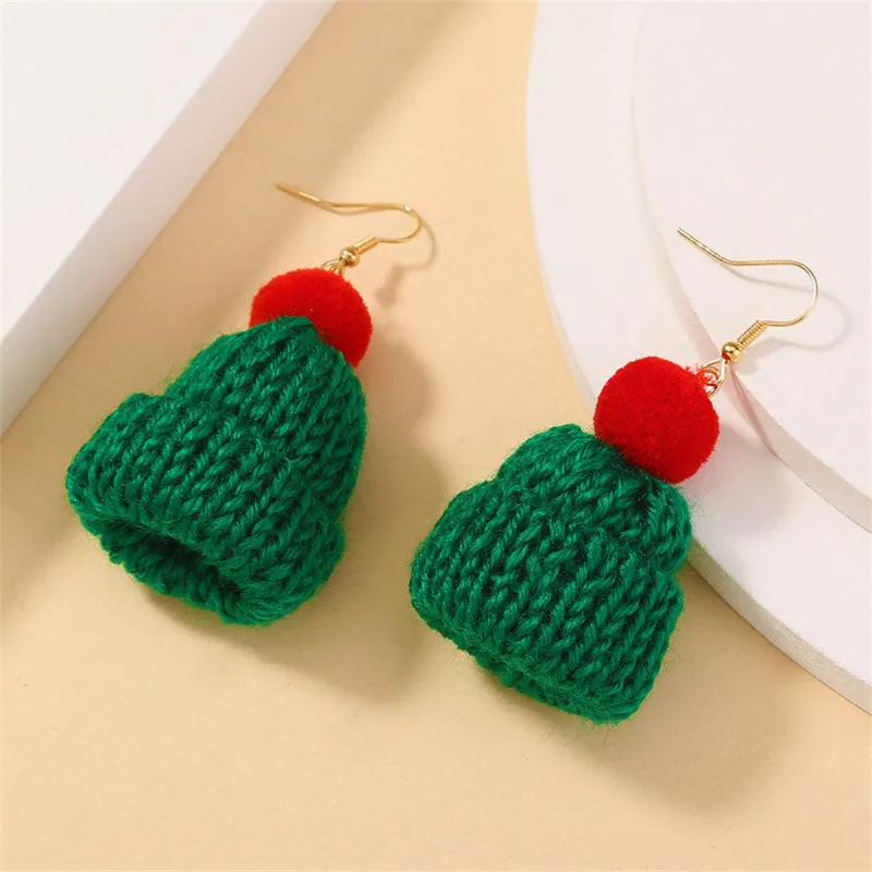 Green & Red Wool & Goldtone Hat Drop Earrings made by Zulily