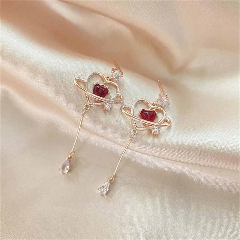 Red Crystal & Goldtone Cubic Zirconia-Accent Heart Drop Earrings made by Zulily