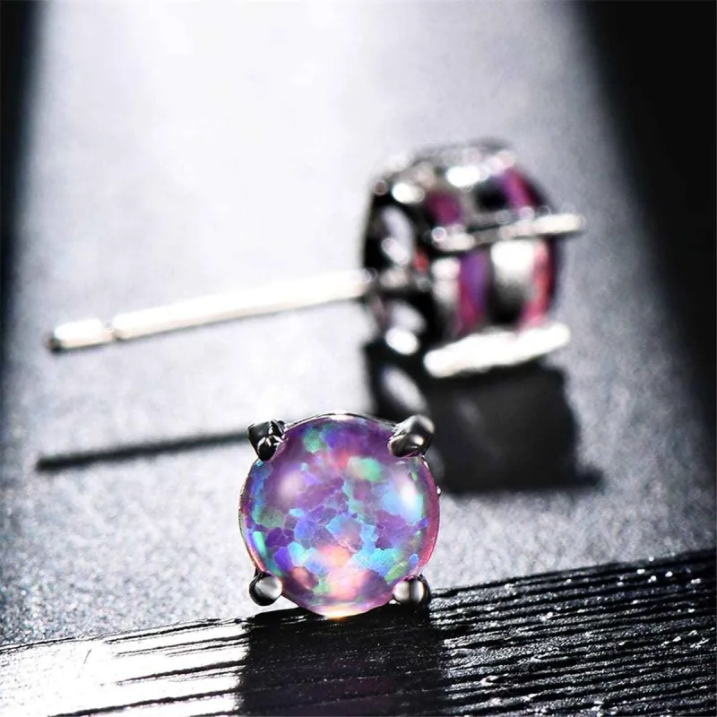 Purple Opal & Silvertone Round Stud Earrings made by Zulily
