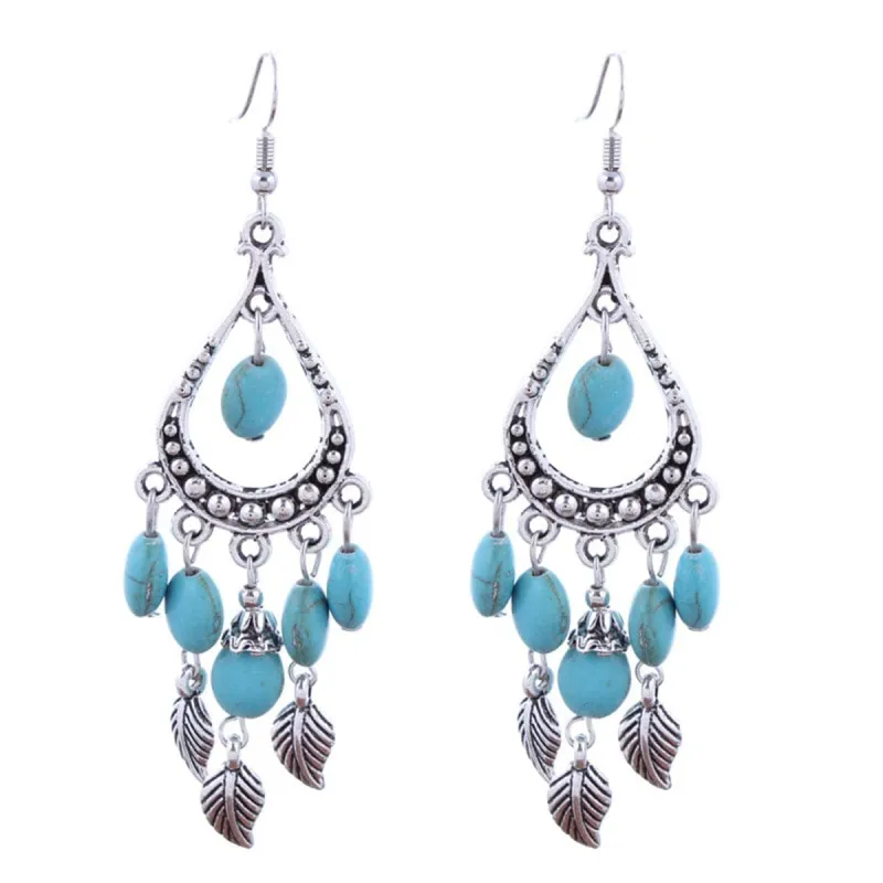 Turquoise & Silvertone Feather Teardrop Earrings made by Zulily