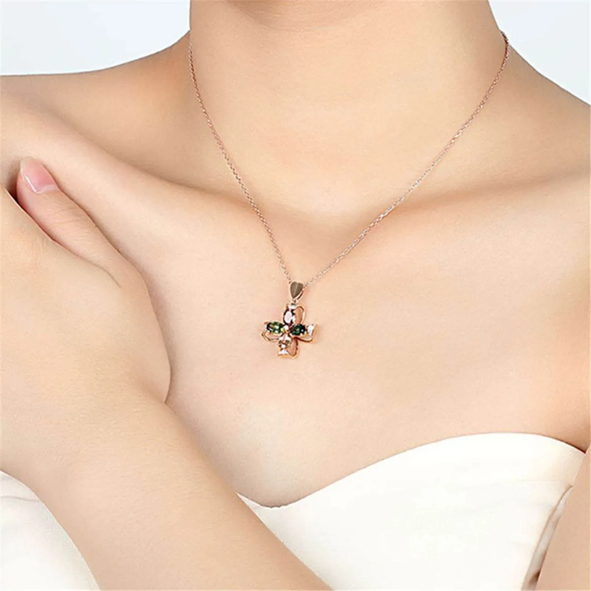 Red & Blue Cubic Zirconia Floral Pendant Necklace sold by Zulily product image thumbnail 2