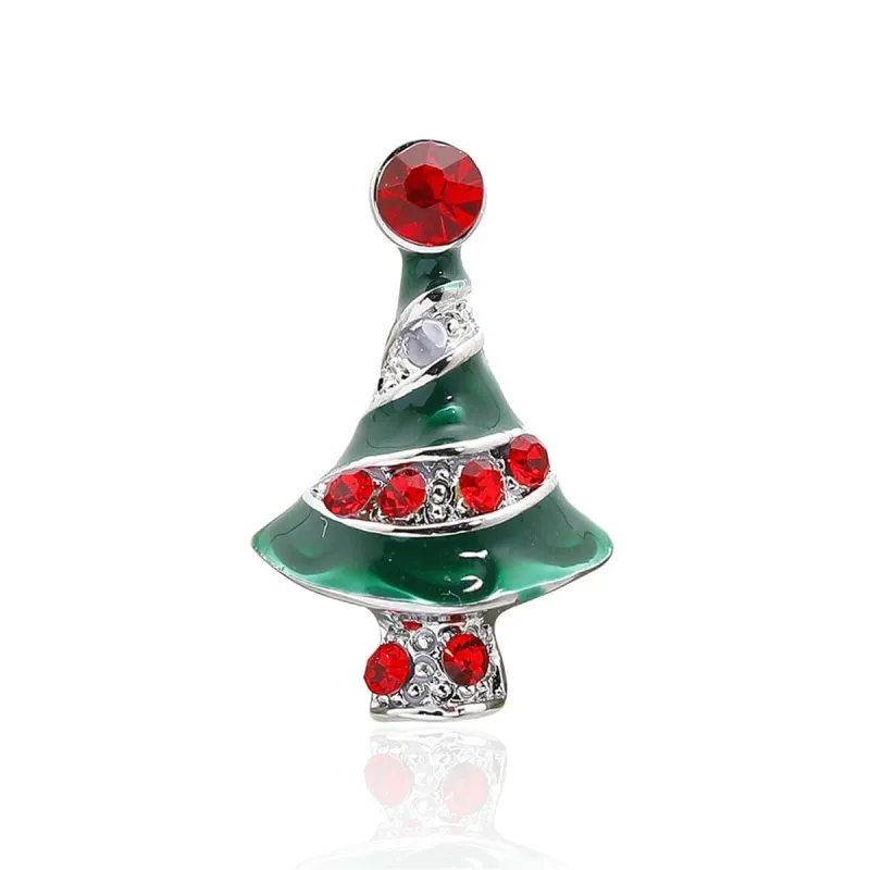 Red Cubic Zirconia & Green Enamel Embellished Holiday Tree Brooch made by Zulily