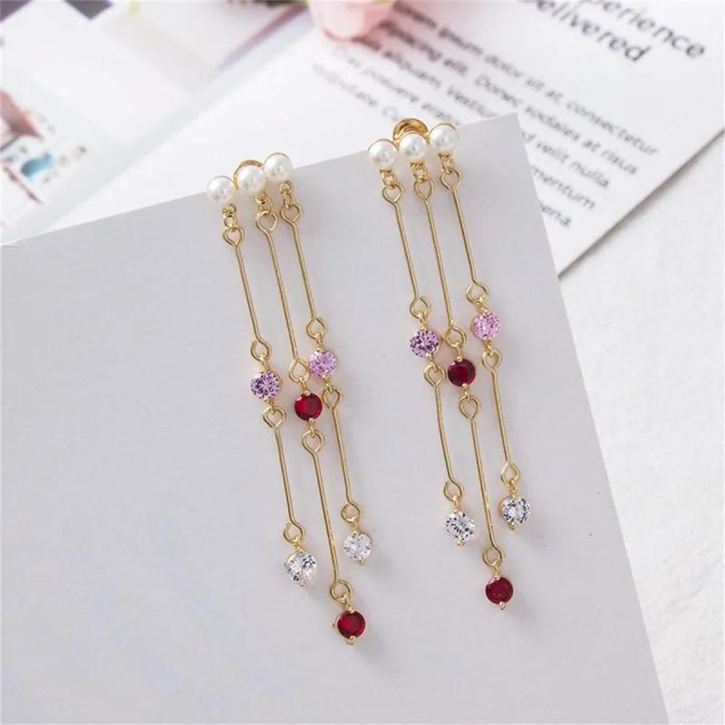 Pearl & Pink Cubic Zirconia Goldtone Tassel Trio Drop Earrings made by Zulily