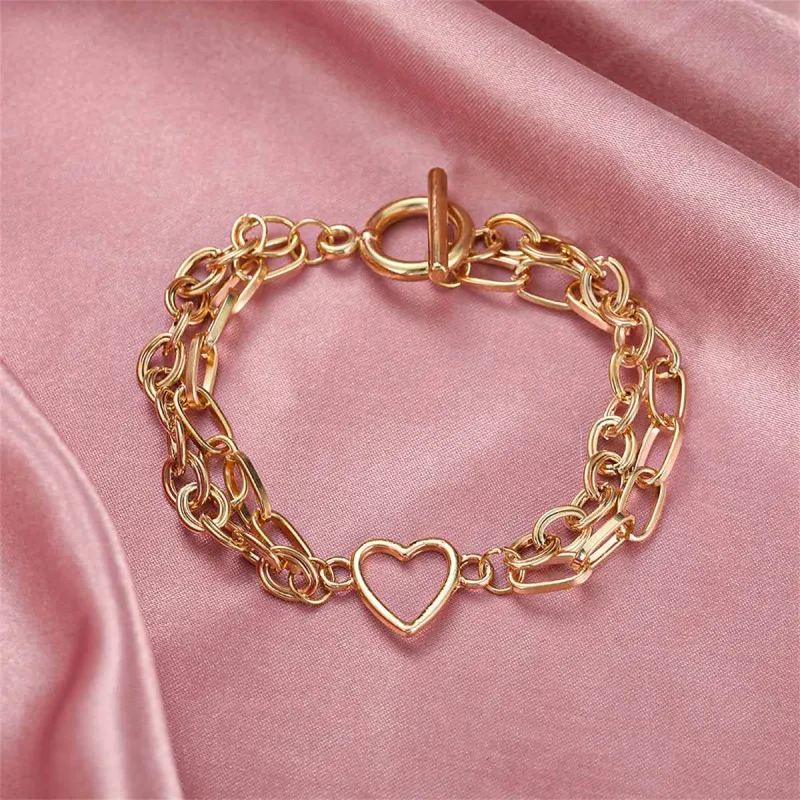 Goldtone Layered Cable Chain Openwork Heart Anklet made by Zulily