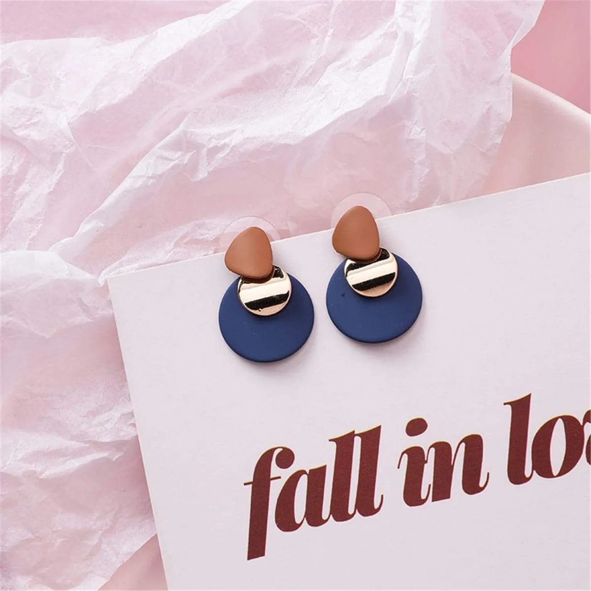 Blue Enamel & Goldtone Round Layered Drop Earrings sold by Zulily