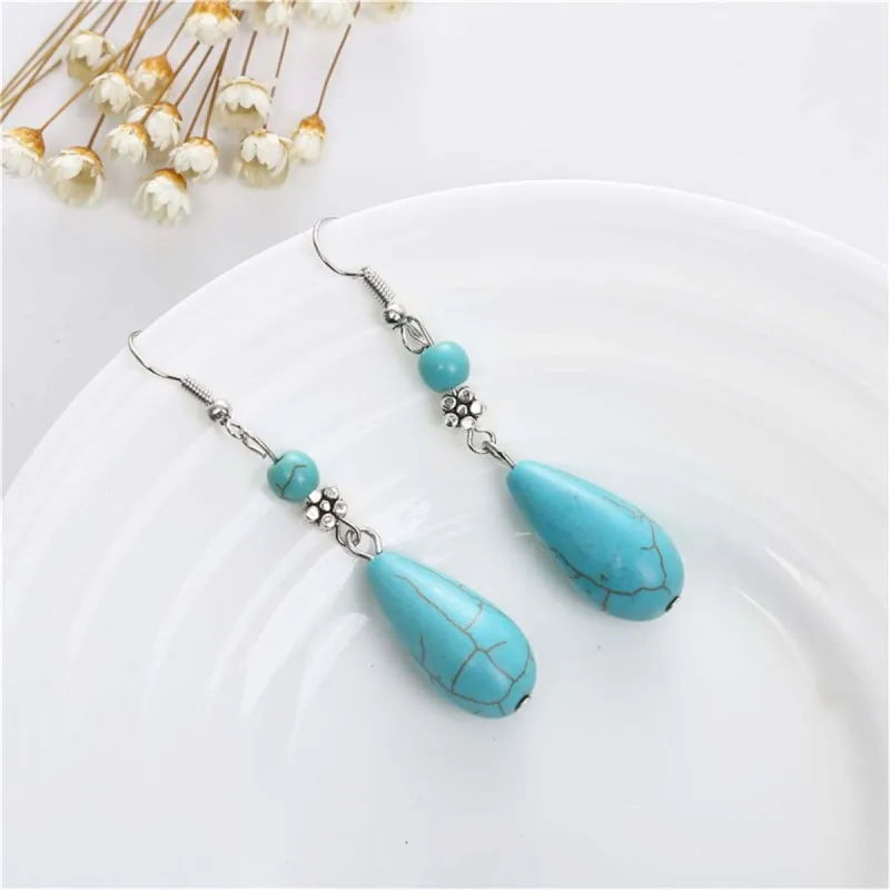 Turquoise & Silvertone Pear-Cut Drop Earrings made by Zulily