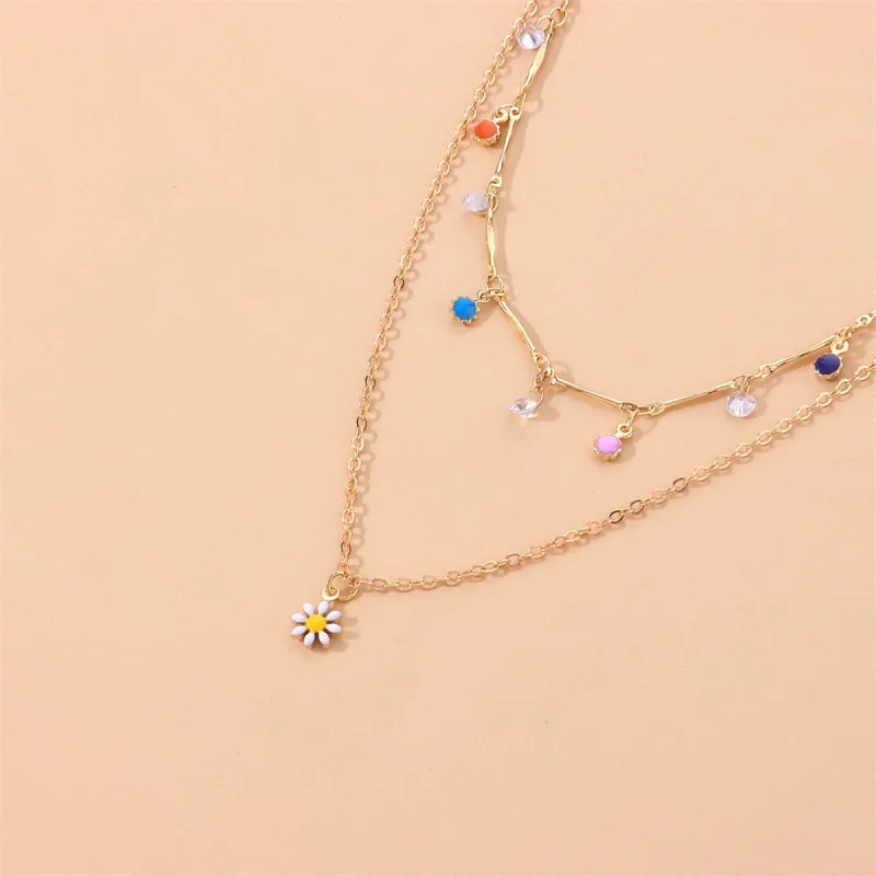 Cubic Zirconia & Enamel Goldtone Mum Layered Pendant Necklace made by Zulily