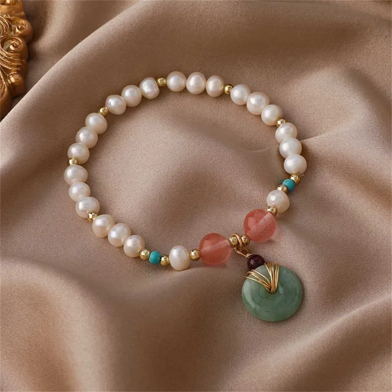 Jade & Pearl Goldtone Bead Charm Stretch Bracelet made by Zulily