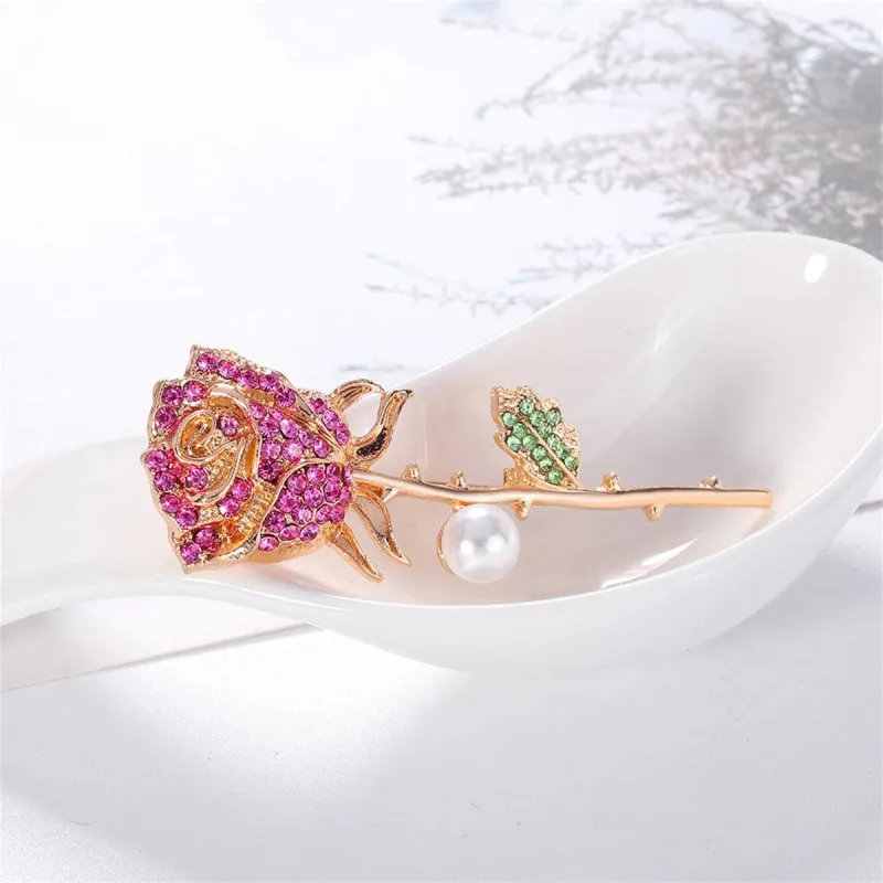 Pink Cubic Zirconia & Pearl Rose Brooch made by Zulily