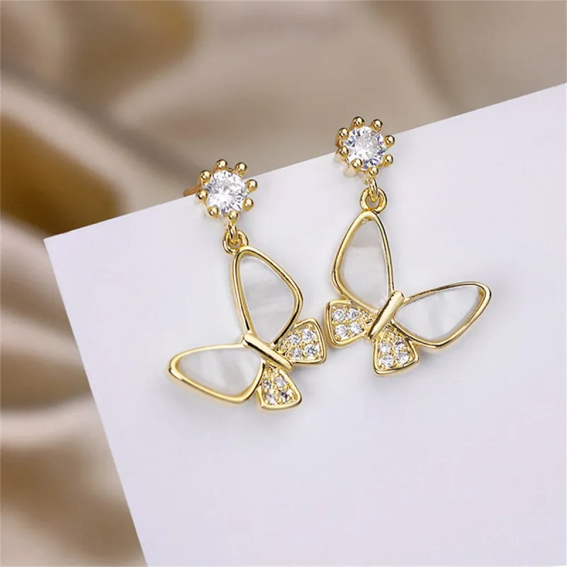 Cubic Zirconia & Goldtone Shell-Accent Butterfly Drop Earrings made by Zulily