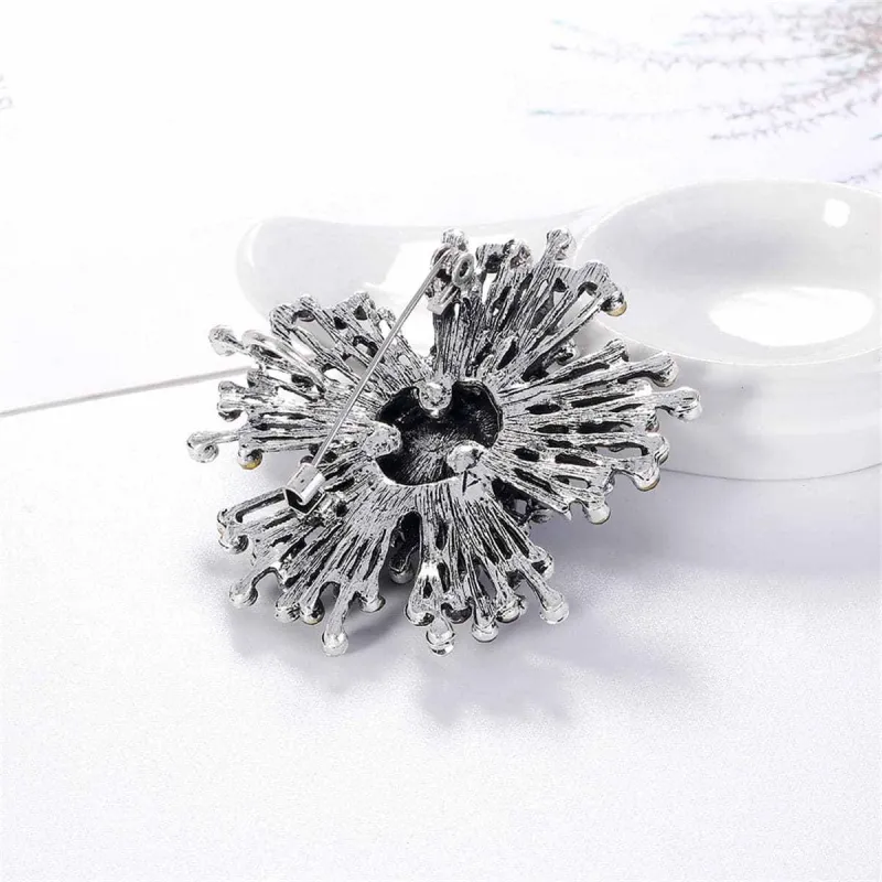 Blue Cubic Zirconia & Silvertone Flower Brooch made by Zulily