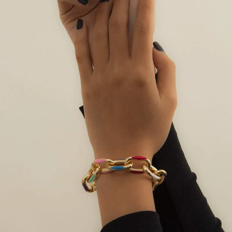 Multicolor Enamel & Goldtone Cable Chain Bracelet made by Zulily