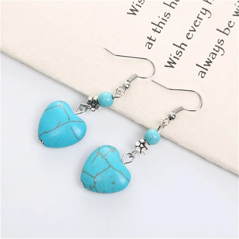 Turquoise & Silvertone Heart Drop Earrings made by Zulily