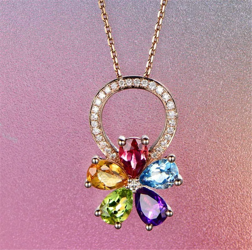 Rainbow Cubic Zirconia & Rose Goldtone Flower Pendant Necklace made by Zulily