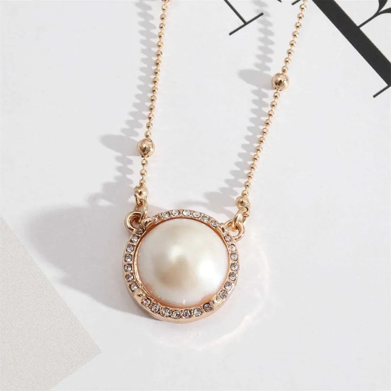 Pearl & Cubic Zirconia Goldtone Bead Chain Round Pendant Necklace made by Zulily