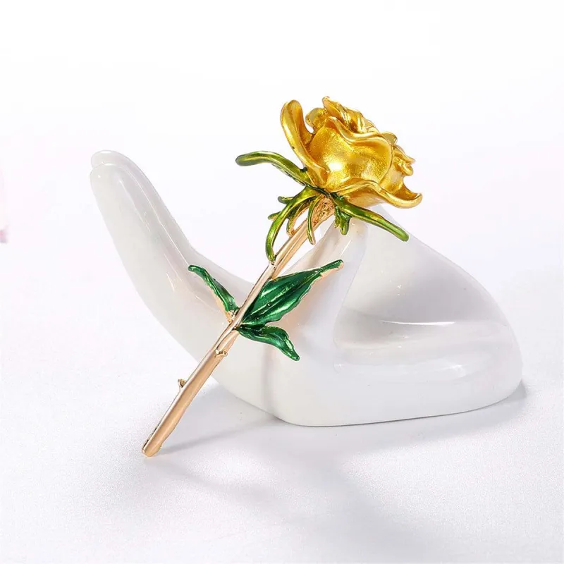 Yellow Enamel & Goldtone Rose Brooch made by Zulily