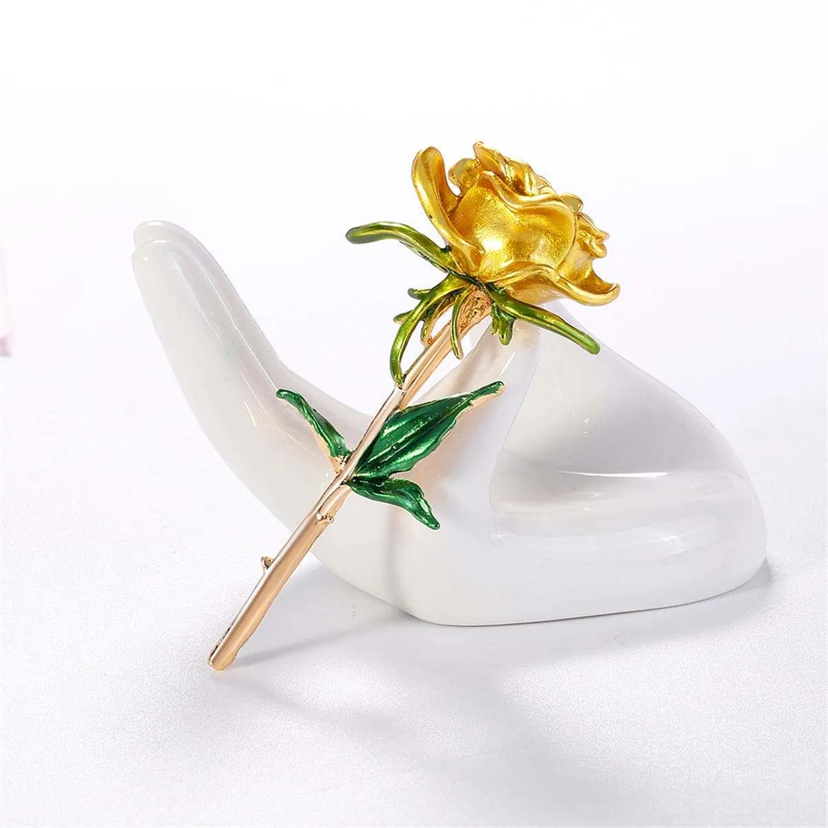 Yellow Enamel & Goldtone Rose Brooch sold by Zulily