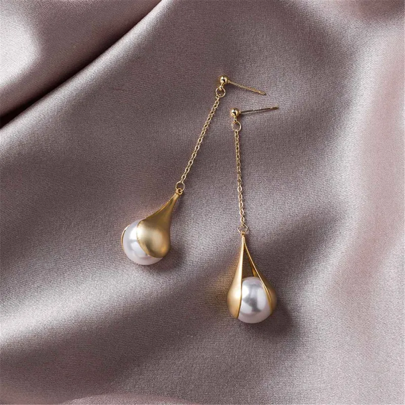 Pearl & Goldtone Bezel Drop Earrings made by Zulily