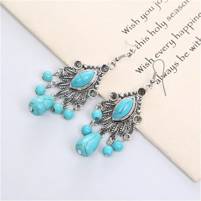 Turquoise & Silvertone Marquise Drop Earrings made by Zulily