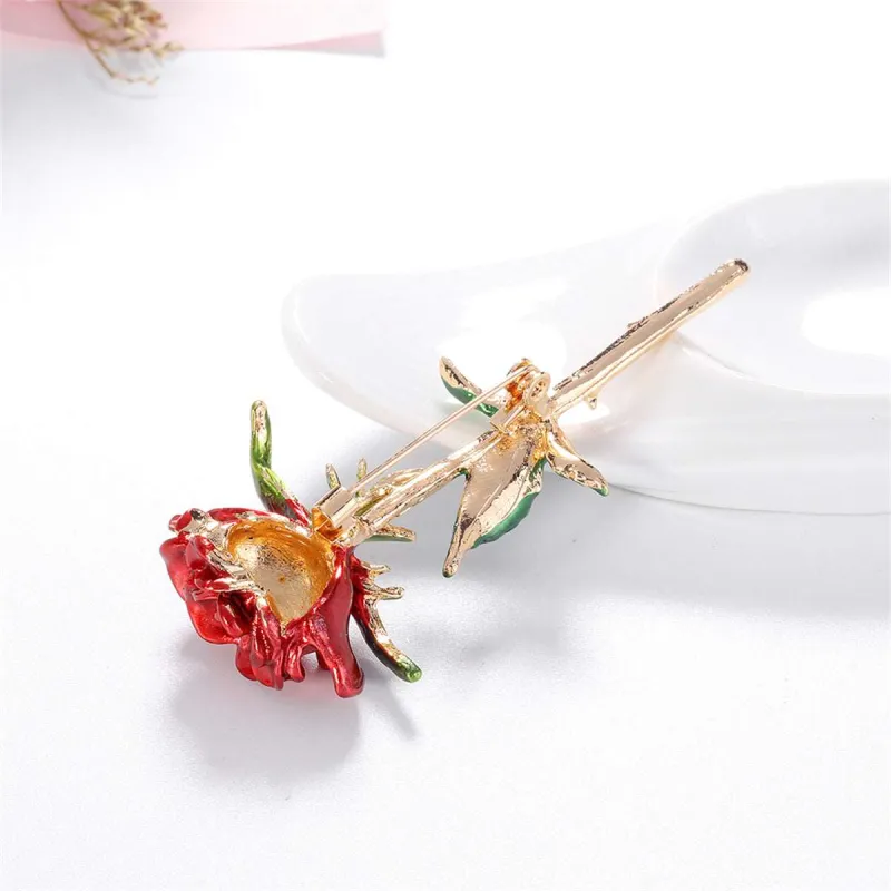 Red Enamel & Goldtone Rose Brooch made by Zulily