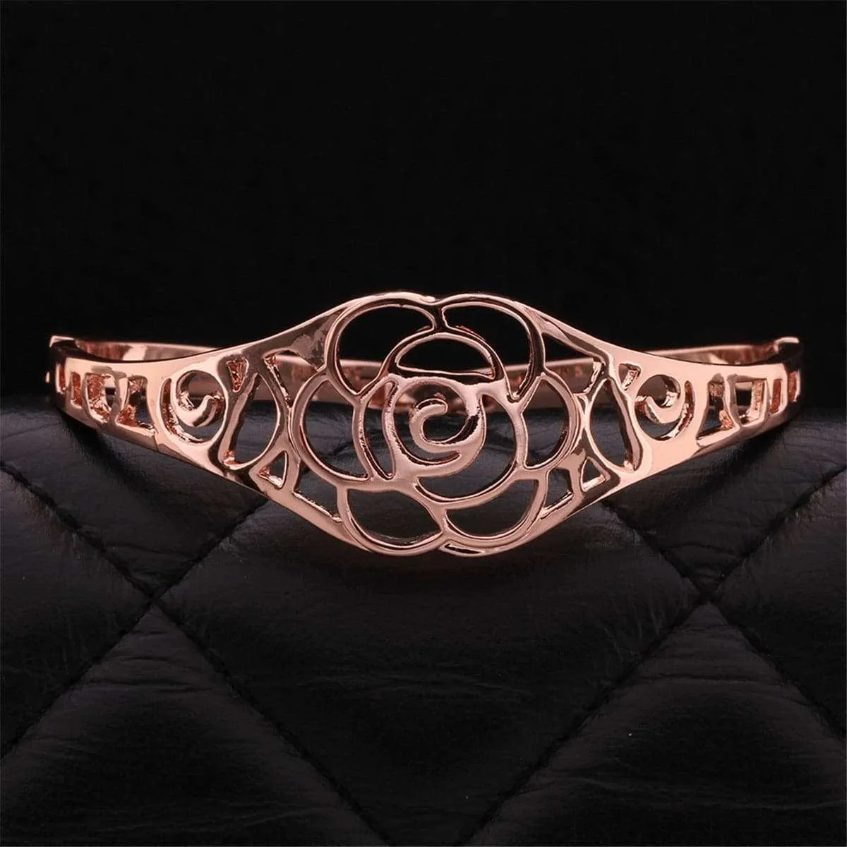 Rose Goldtone Openwork Rose Bangle sold by Zulily product image thumbnail 2