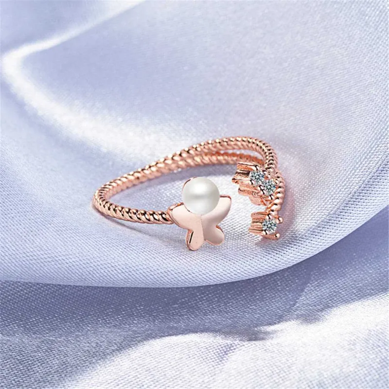 Cubic Zirconia & Pearl Rose Goldtone Butterfly Split-Shank Open Ring made by Zulily