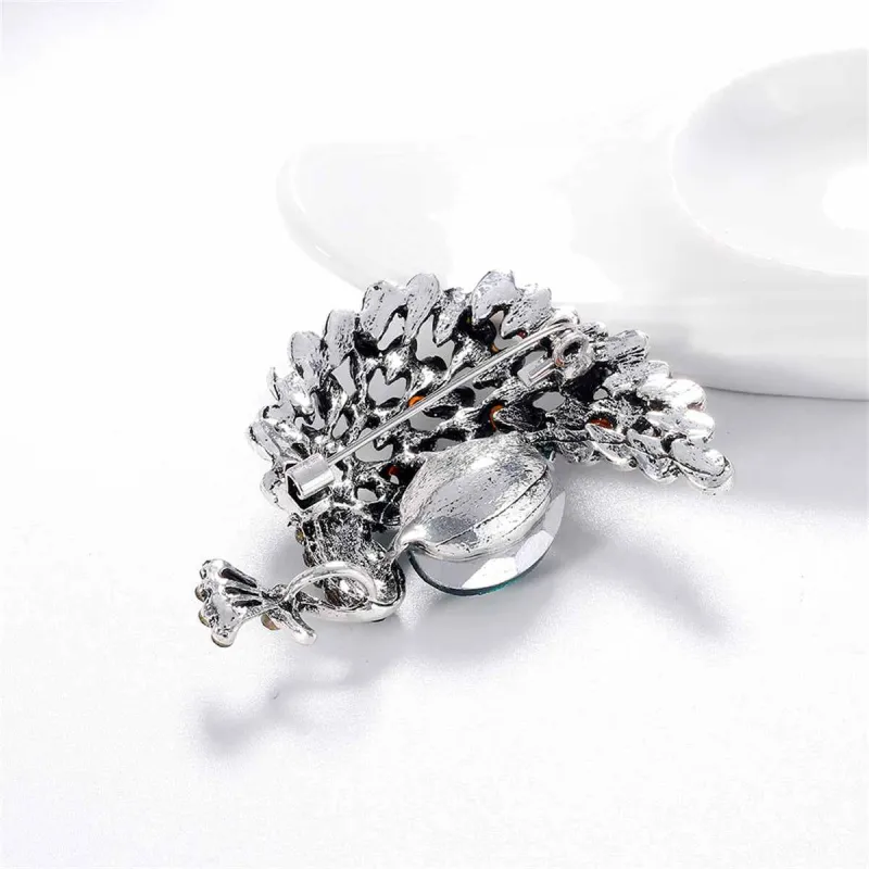 Clear Cubic Zirconia & Silvertone Peacock Brooch made by Zulily