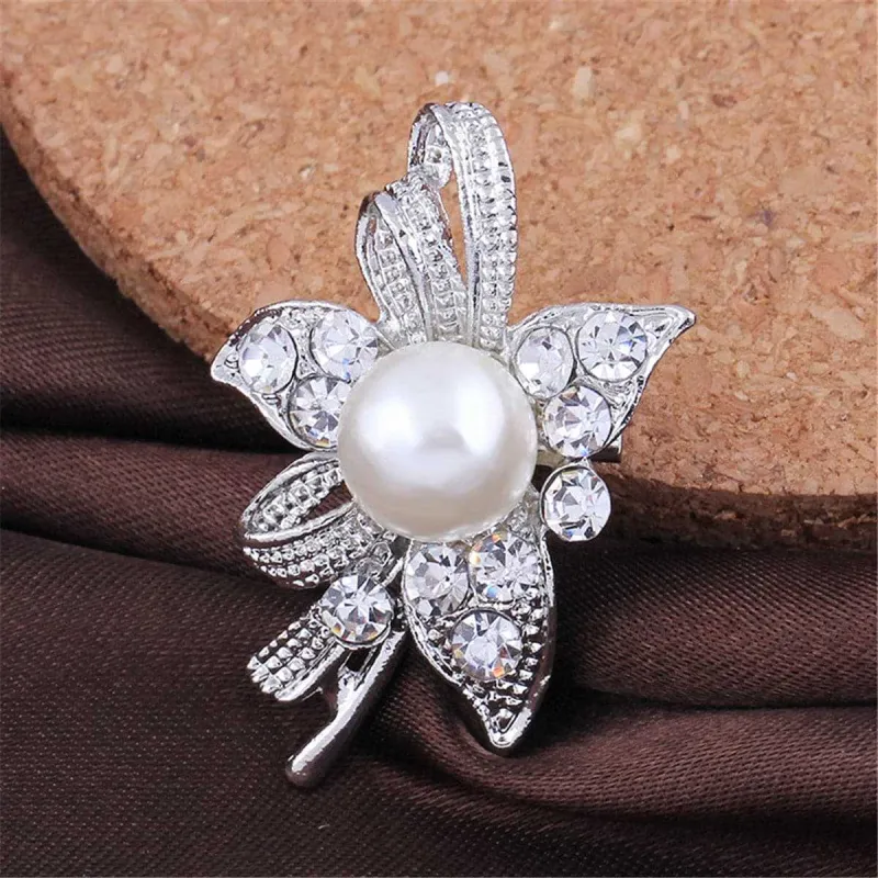 Cubic Zirconia & Silvertone Ribbon Flower Brooch made by Zulily