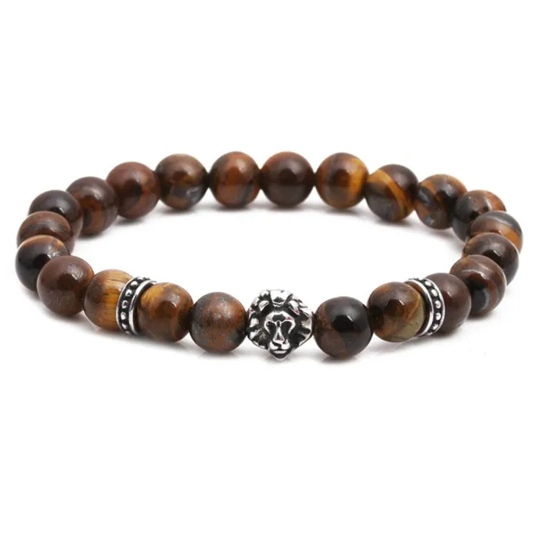 Brown Tiger's Eye & Stainless Steel Lion Beaded Stretch Bracelet made by Zulily
