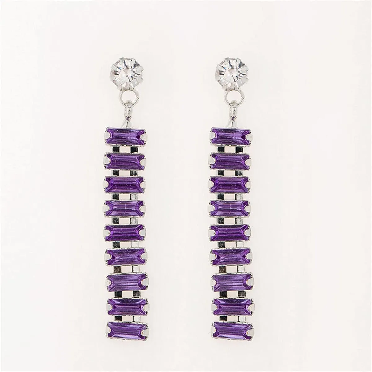 Purple & Silvertone Baguette Ladder Drop Earrings sold by Zulily product image thumbnail 2