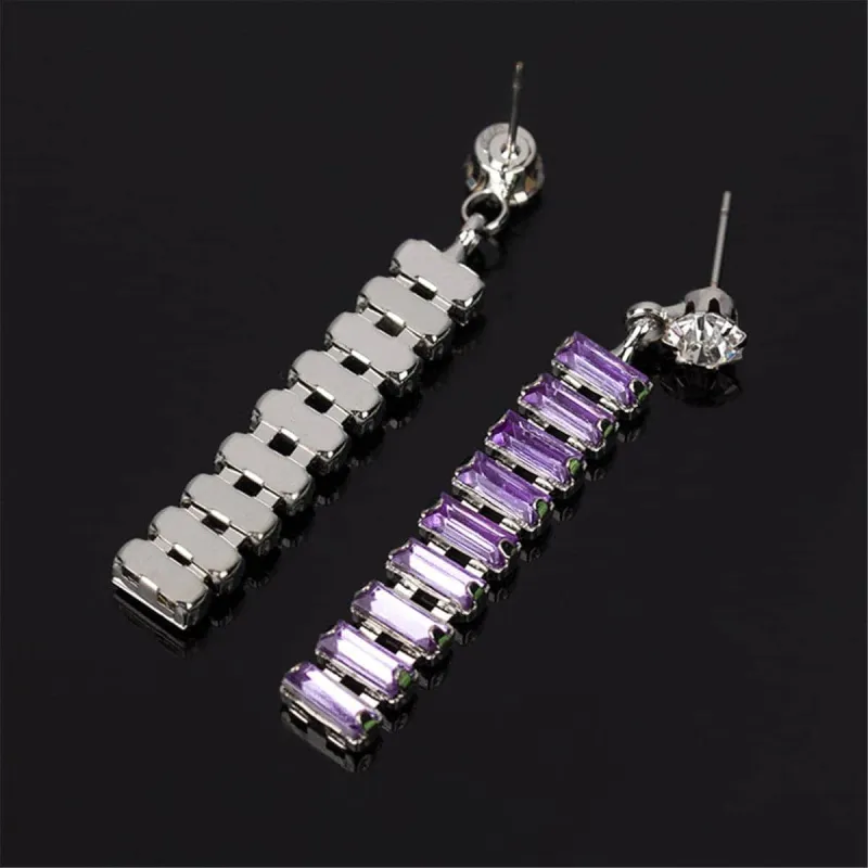 Purple & Silvertone Baguette Ladder Drop Earrings made by Zulily
