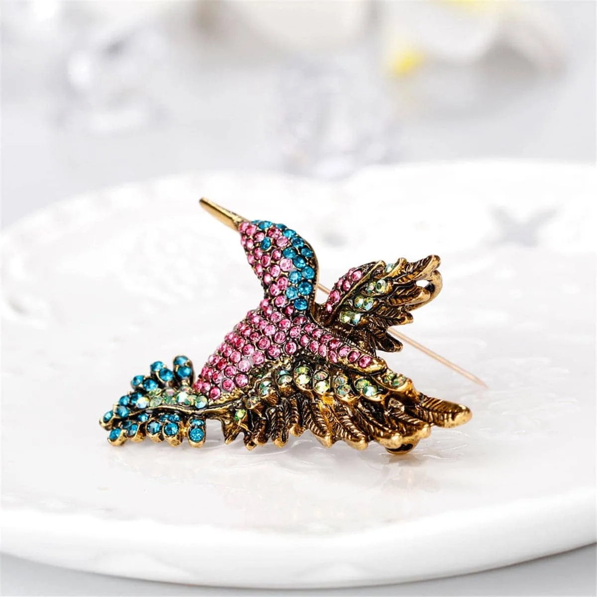 Pink & Blue Cubic Zirconia Woodpecker Brooch sold by Zulily product image thumbnail 2