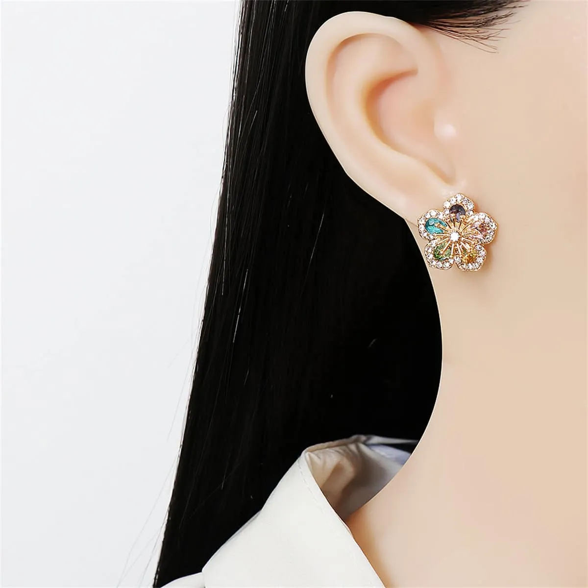 Teal Multicolor Crystal & Cubic Zirconia Flower Stud Earrings sold by Zulily product image thumbnail 2