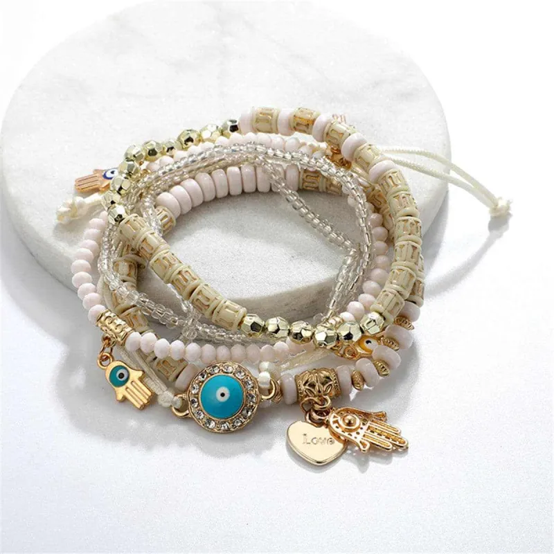 Turquoise & Goldtone Hamsa Heart Bracelet Set made by Zulily