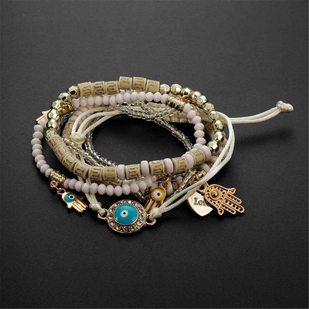 Turquoise & Goldtone Hamsa Heart Bracelet Set sold by Zulily product image thumbnail 2