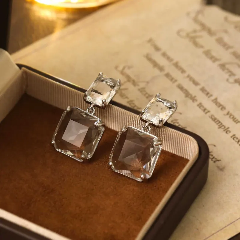 Clear Crystal Silvertone Square Drop Earrings made by Zulily