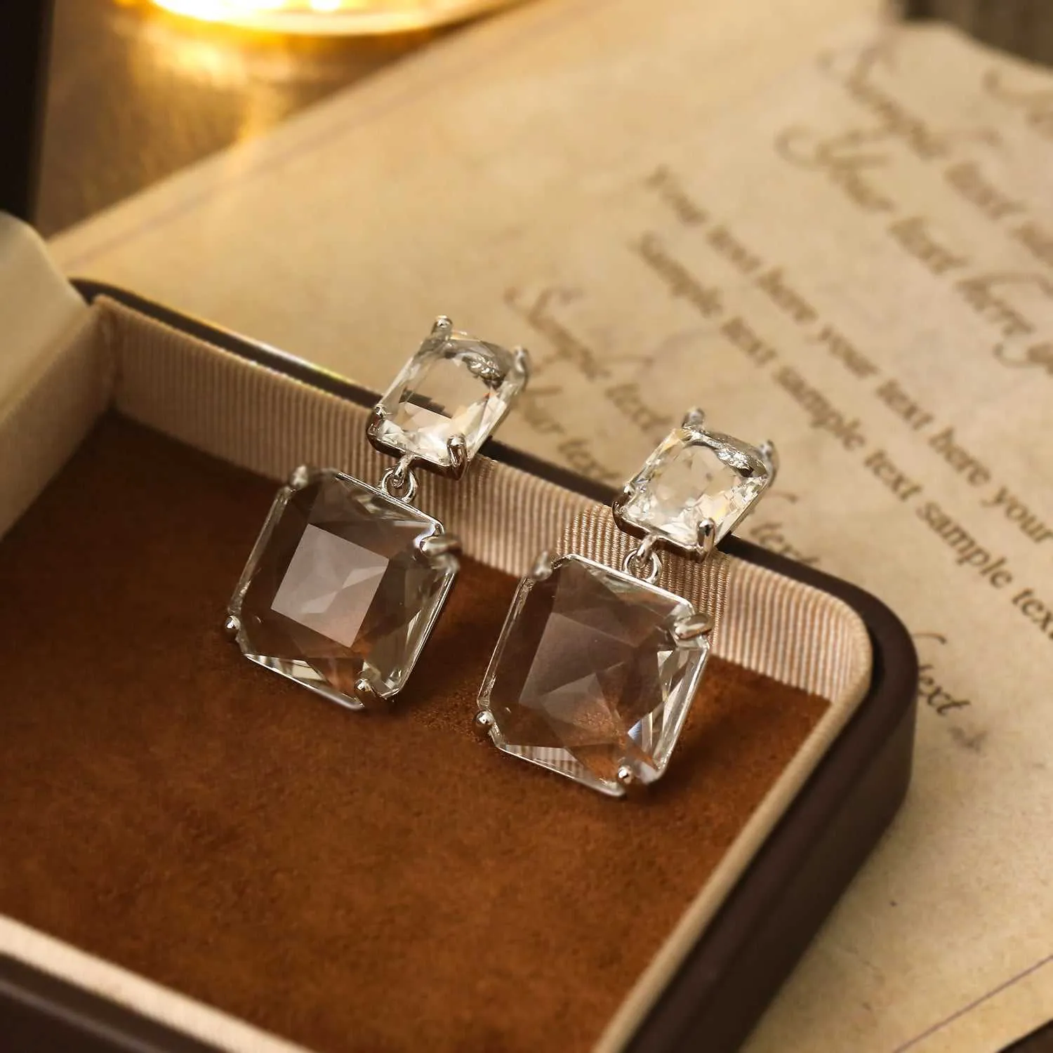 Clear Crystal Silvertone Square Drop Earrings sold by Zulily