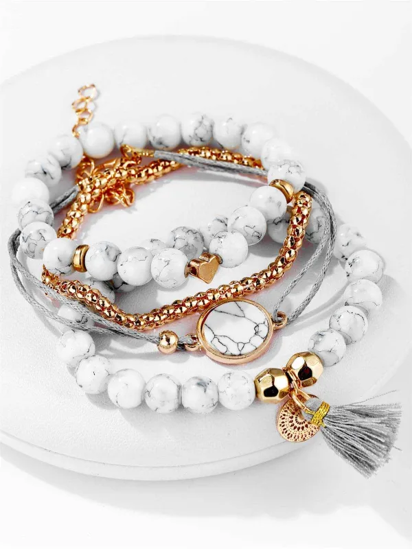 White Turquoise & Goldtone Tassel-Accent Bracelet Set made by Zulily