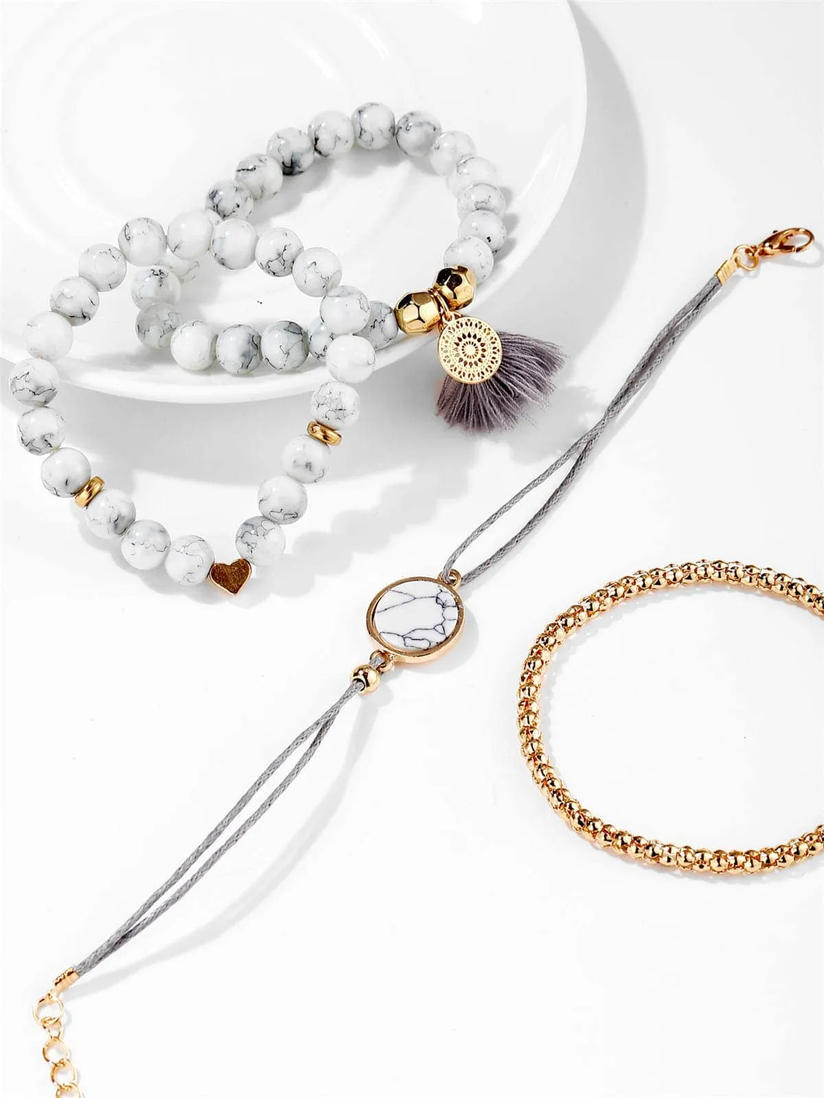White Turquoise & Goldtone Tassel-Accent Bracelet Set sold by Zulily product image thumbnail 2