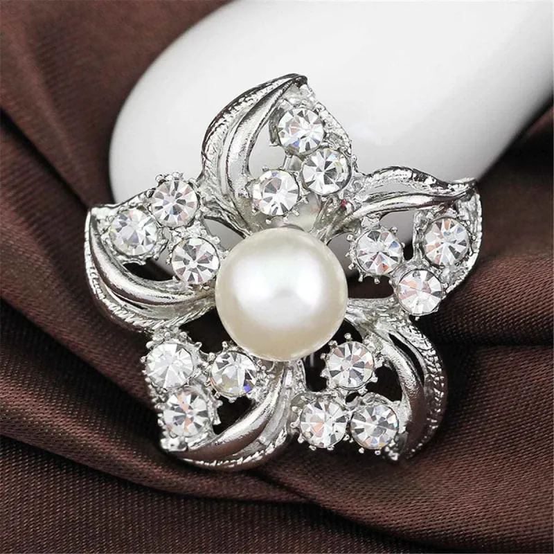 Cubic Zirconia & Pearl Silvertone Blossom Brooch made by Zulily